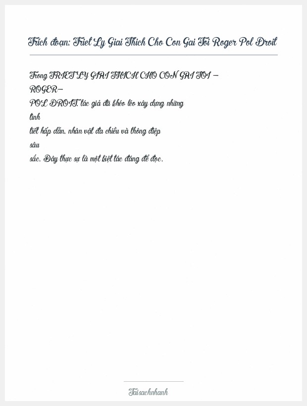 Trích đoạn Triet Ly Giai Thich Cho Con Gai Toi Roger Pol Droit