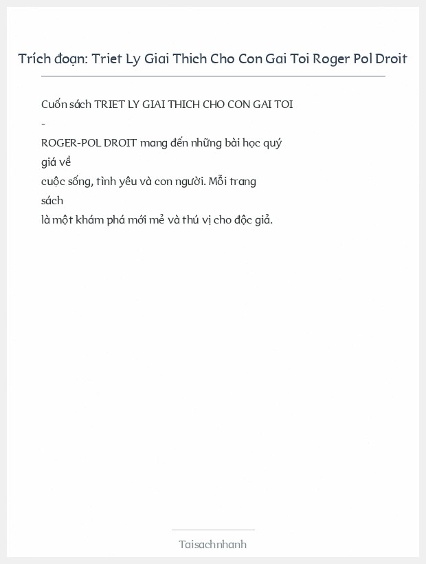 Trích đoạn Triet Ly Giai Thich Cho Con Gai Toi Roger Pol Droit