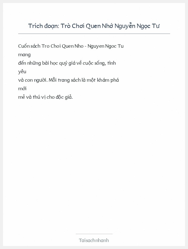 Trích đoạn Trò Chơi Quen Nhớ Nguyễn Ngọc Tư