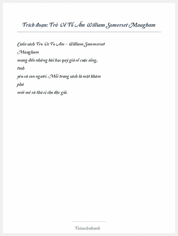 Trích đoạn Trở Về Tổ Ấm William Somerset Maugham
