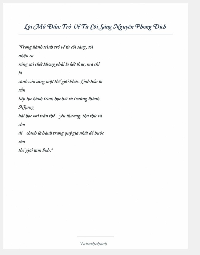 Trích đoạn Trở Về Từ Cõi Sáng Nguyên Phong Dịch