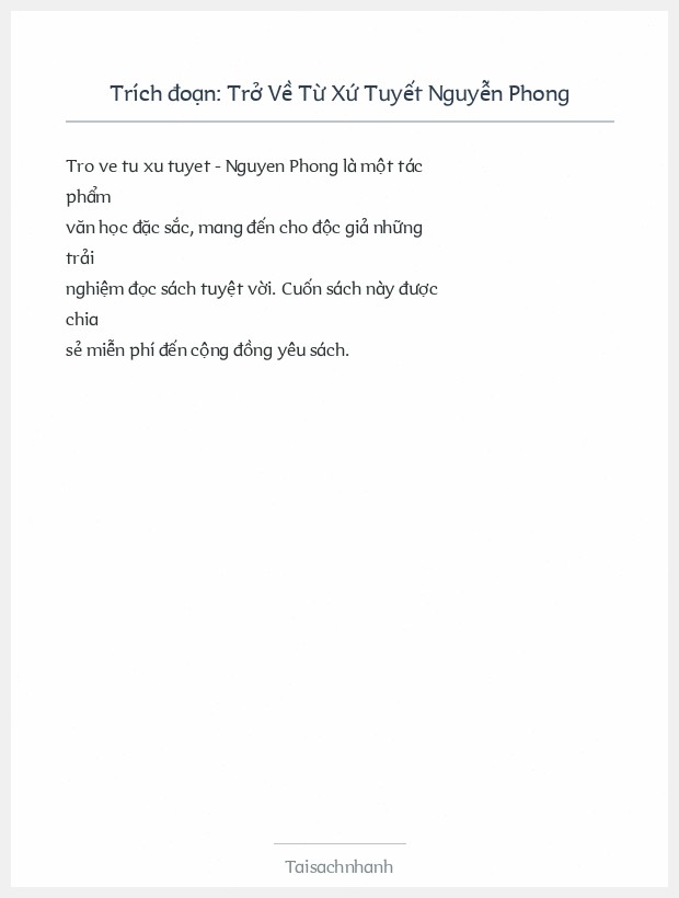 Trích đoạn Trở Về Từ Xứ Tuyết Nguyễn Phong