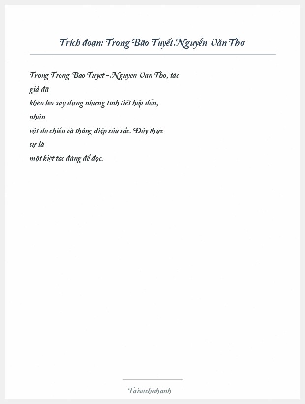 Trích đoạn Trong Bão Tuyết Nguyễn Văn Thơ