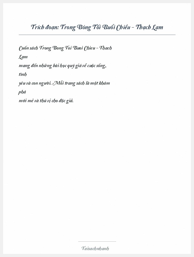 Trích đoạn Trong Bóng Tối Buổi Chiều - Thạch Lam