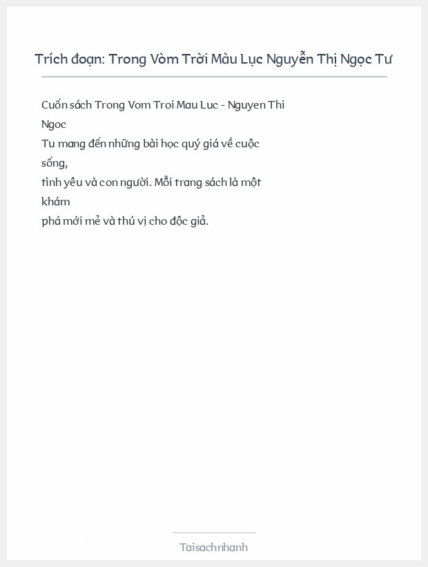 Trích đoạn Trong Vòm Trời Màu Lục Nguyễn Thị Ngọc Tư