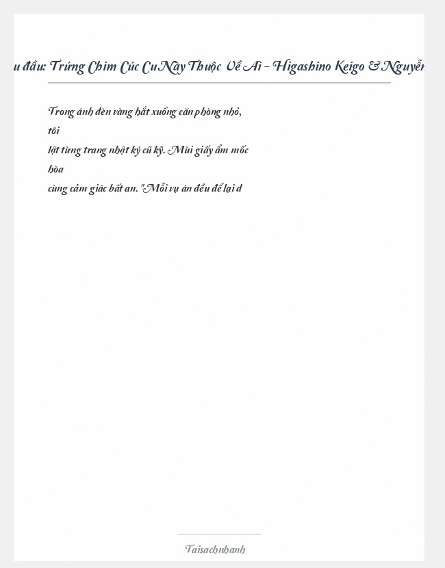 Trích đoạn Trứng Chim Cúc Cu Này Thuộc Về Ai - Higashino Keigo & Nguyễn Hải Hà (