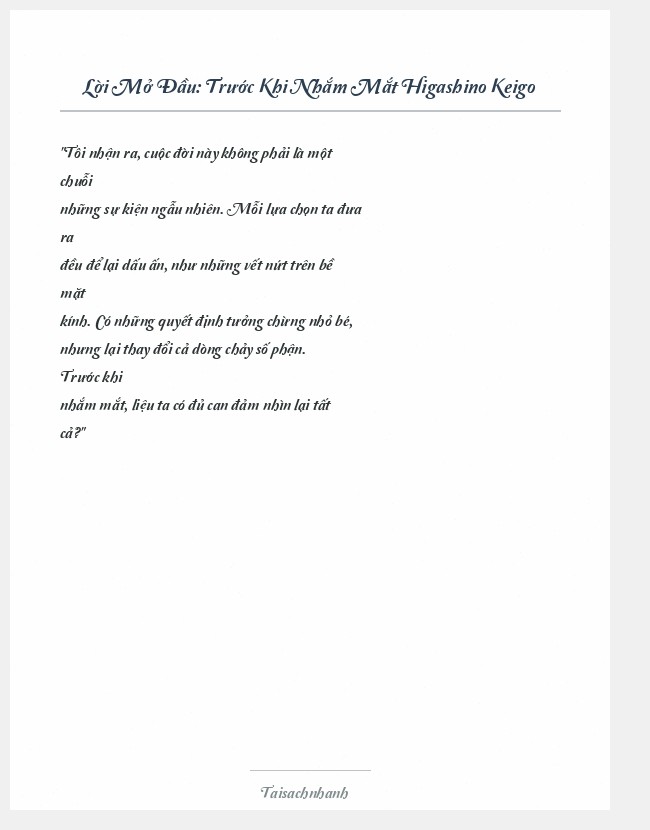 Trích đoạn Trước Khi Nhắm Mắt Higashino Keigo