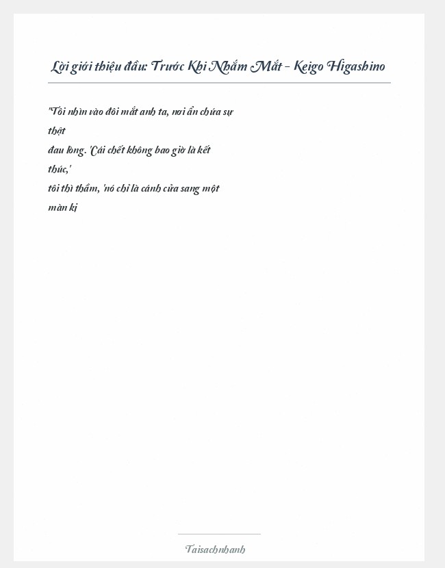 Trích đoạn Trước Khi Nhắm Mắt - Keigo Higashino