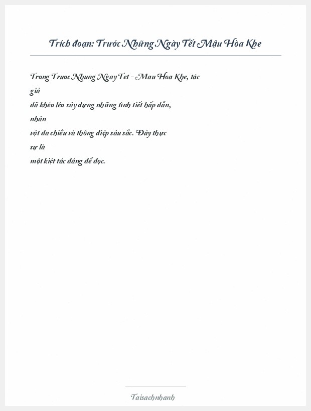 Trích đoạn Trước Những Ngày Tết Mậu Hòa Khe