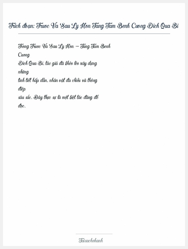 Trích đoạn Truoc Va Sau Ly Hon Tang Tam Benh Cuong Dich Qua Bi