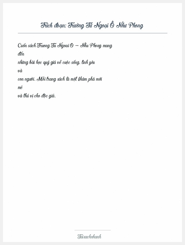 Trích đoạn Trường Tử Ngoại Ô Như Phong