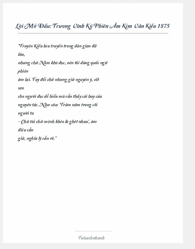 Trích đoạn Trương Vĩnh Ký Phiên Âm Kim Vân Kiều 1875
