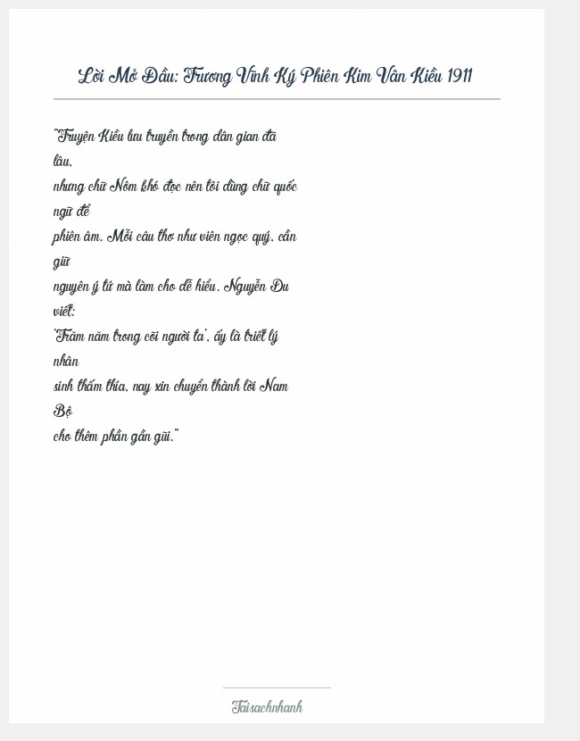 Trích đoạn Trương Vĩnh Ký Phiên Kim Vân Kiều 1911