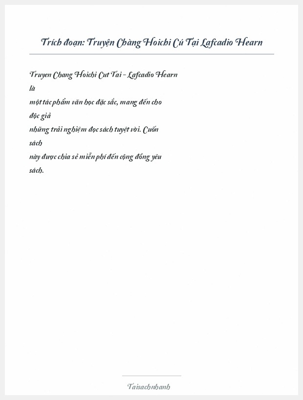 Trích đoạn Truyện Chàng Hoichi Cú Tại Lafcadio Hearn