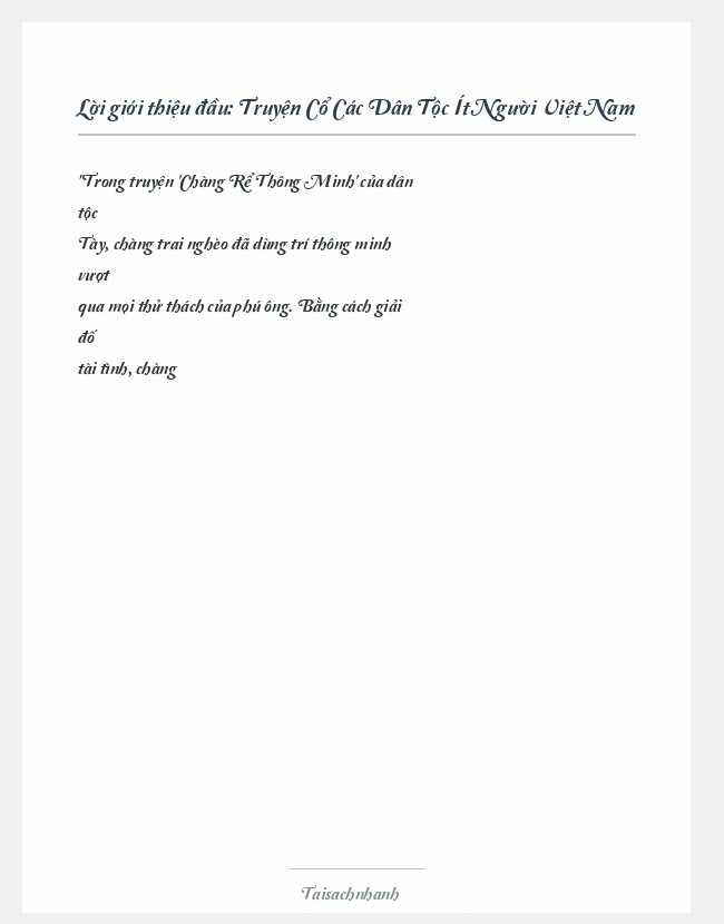 Trích đoạn Truyện Cổ Các Dân Tộc Ít Người Việt Nam