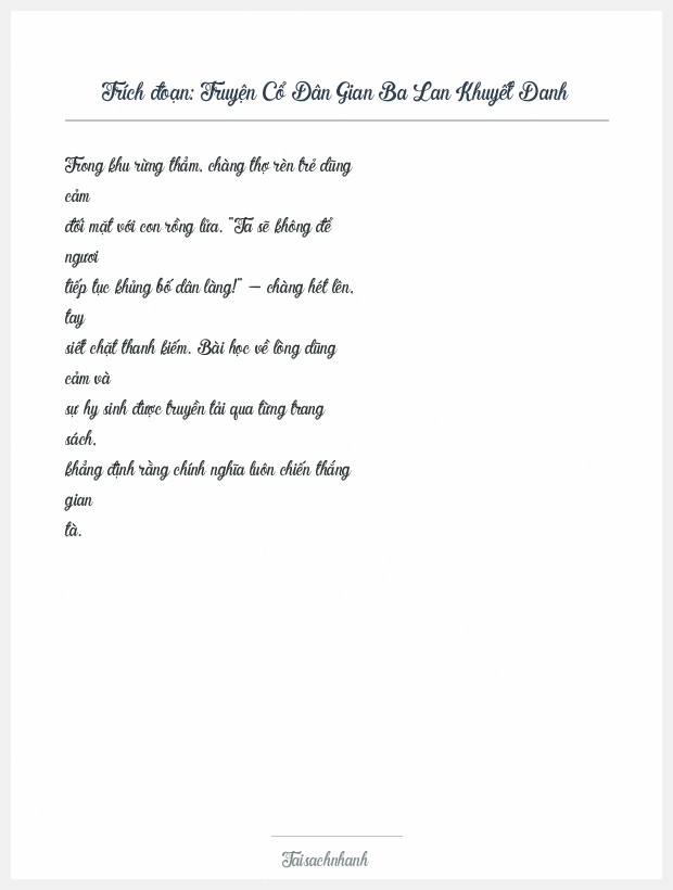 Trích đoạn Truyện Cổ Dân Gian Ba Lan Khuyết Danh