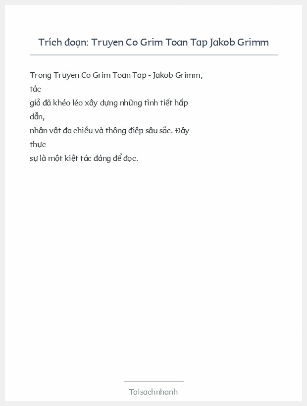 Trích đoạn Truyen Co Grim Toan Tap Jakob Grimm