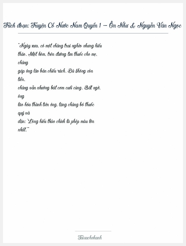 Trích đoạn Truyện Cổ Nước Nam Quyển 1 - Ôn Như & Nguyễn Văn Ngọc