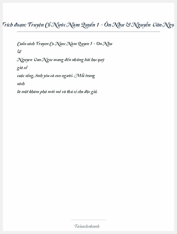 Trích đoạn Truyện Cổ Nước Nam Quyển 1 - Ôn Như & Nguyễn Văn Ngọc