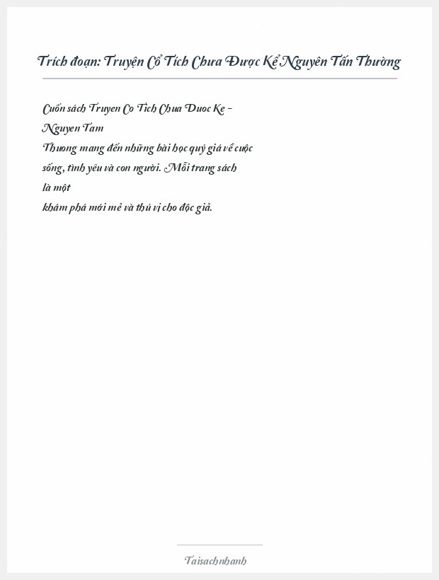 Trích đoạn Truyện Cổ Tích Chưa Được Kể Nguyên Tấn Thường