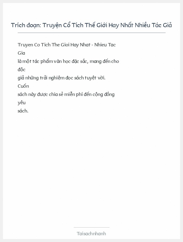Trích đoạn Truyện Cổ Tích Thế Giới Hay Nhất Nhiều Tác Giả