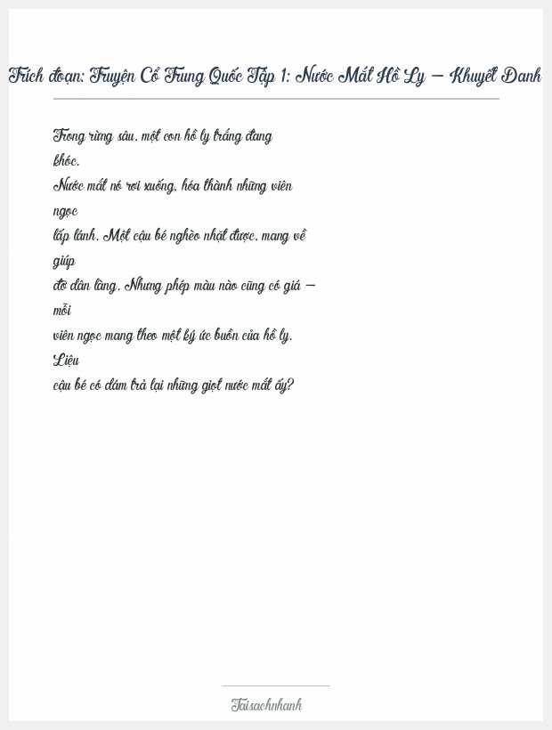 Trích đoạn Truyện Cổ Trung Quốc Tập 1: Nước Mắt Hồ Ly - Khuyết Danh