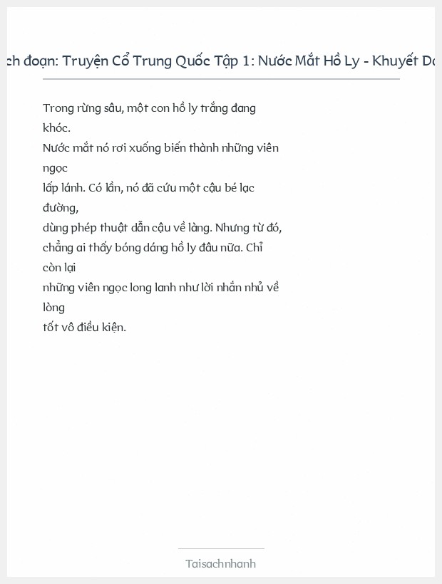 Trích đoạn Truyện Cổ Trung Quốc Tập 1: Nước Mắt Hồ Ly - Khuyết Danh