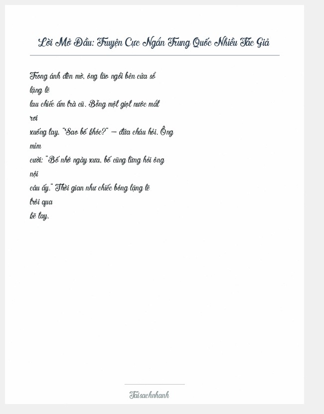 Trích đoạn Truyện Cực Ngắn Trung Quốc Nhiều Tác Giả