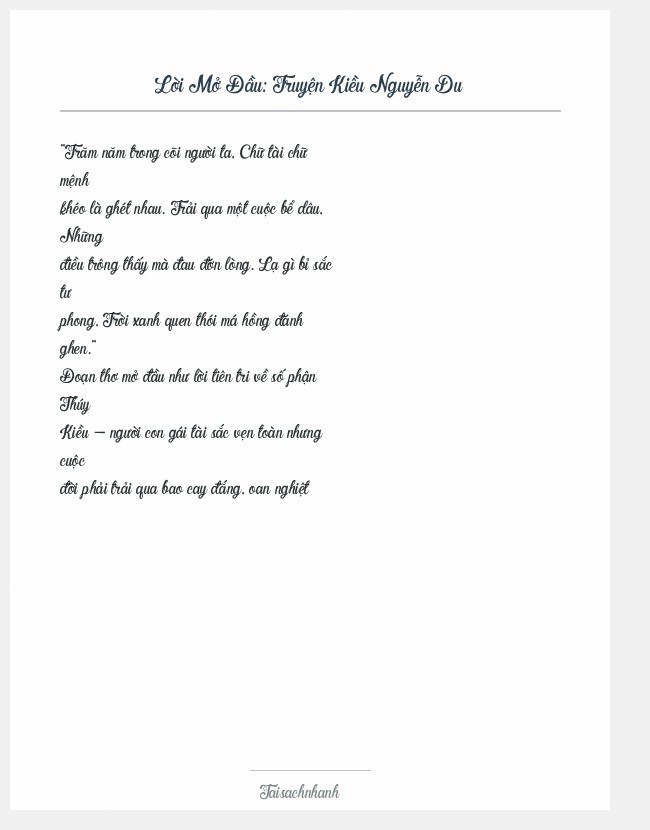 Trích đoạn Truyện Kiều Nguyễn Du