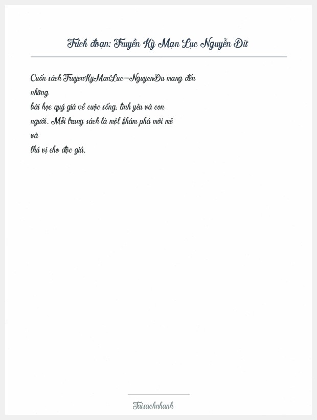 Trích đoạn Truyền Kỳ Mạn Lục Nguyễn Dữ