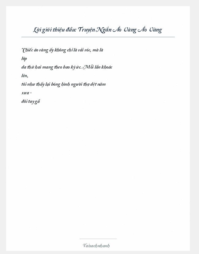 Trích đoạn Truyện Ngắn Áo Vàng Áo Vàng