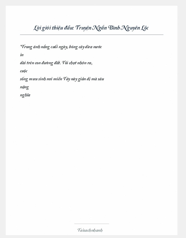Trích đoạn Truyện Ngắn Bình Nguyên Lộc
