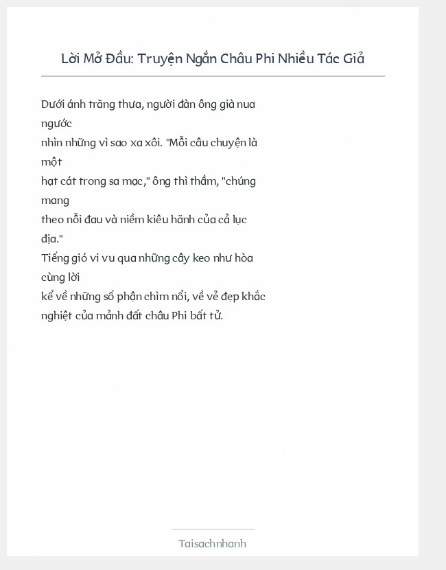 Trích đoạn Truyện Ngắn Châu Phi Nhiều Tác Giả