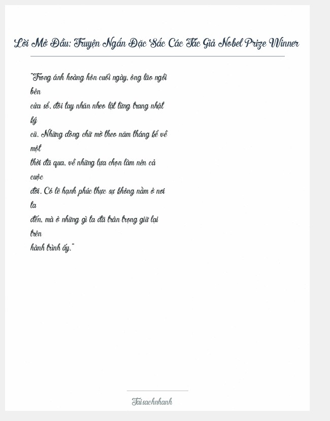 Trích đoạn Truyện Ngắn Đặc Sắc Các Tác Giả Nobel Prize Winner