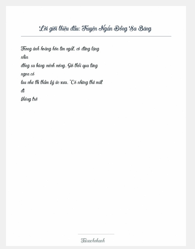 Trích đoạn Truyện Ngắn Đồng Sa Băng