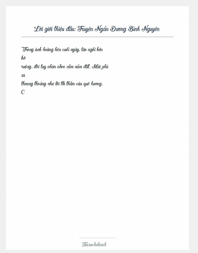 Trích đoạn Truyện Ngắn Dương Bình Nguyên