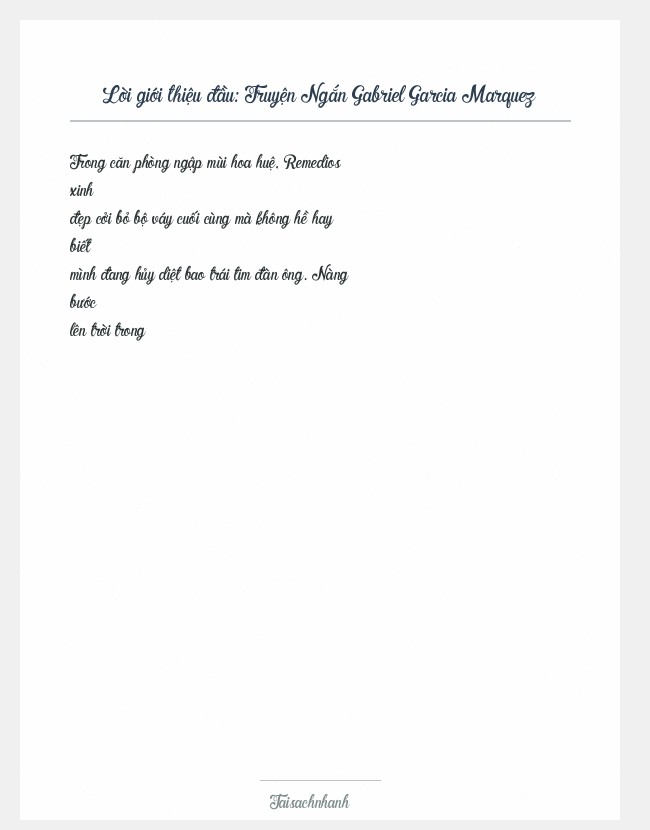 Trích đoạn Truyện Ngắn Gabriel Garcia Marquez