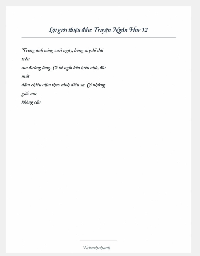 Trích đoạn Truyện Ngắn Hnv 12