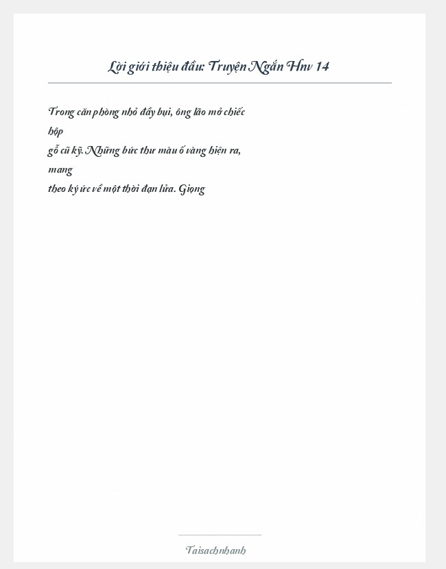 Trích đoạn Truyện Ngắn Hnv 14