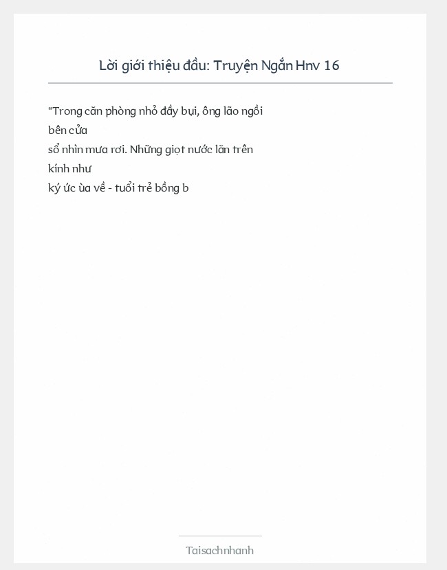 Trích đoạn Truyện Ngắn Hnv 16