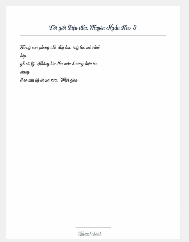 Trích đoạn Truyện Ngắn Hnv 3