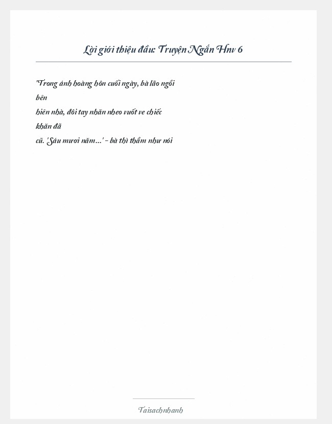 Trích đoạn Truyện Ngắn Hnv 6