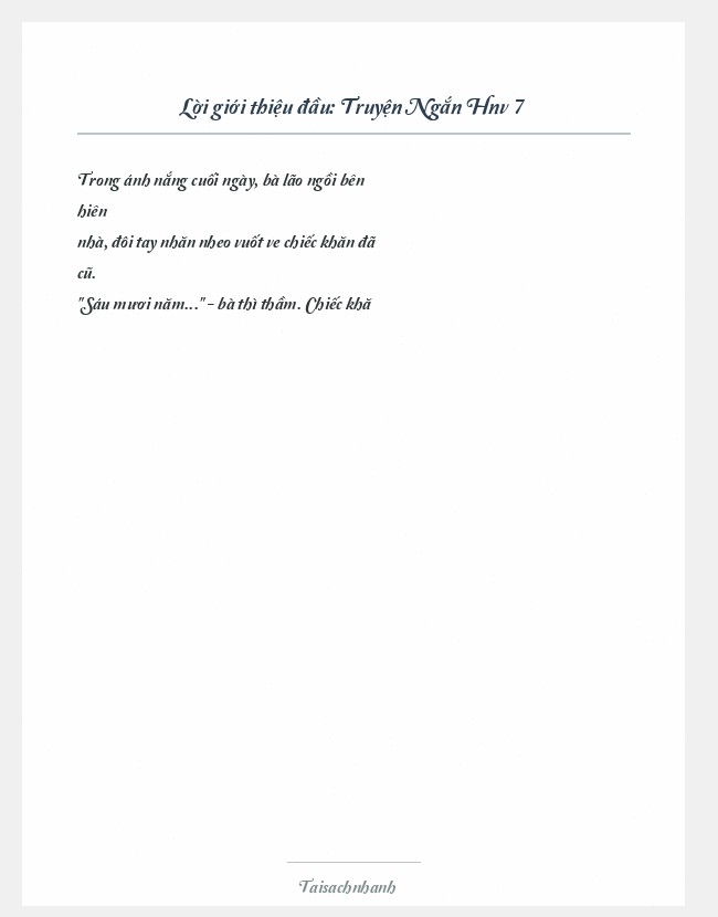 Trích đoạn Truyện Ngắn Hnv 7