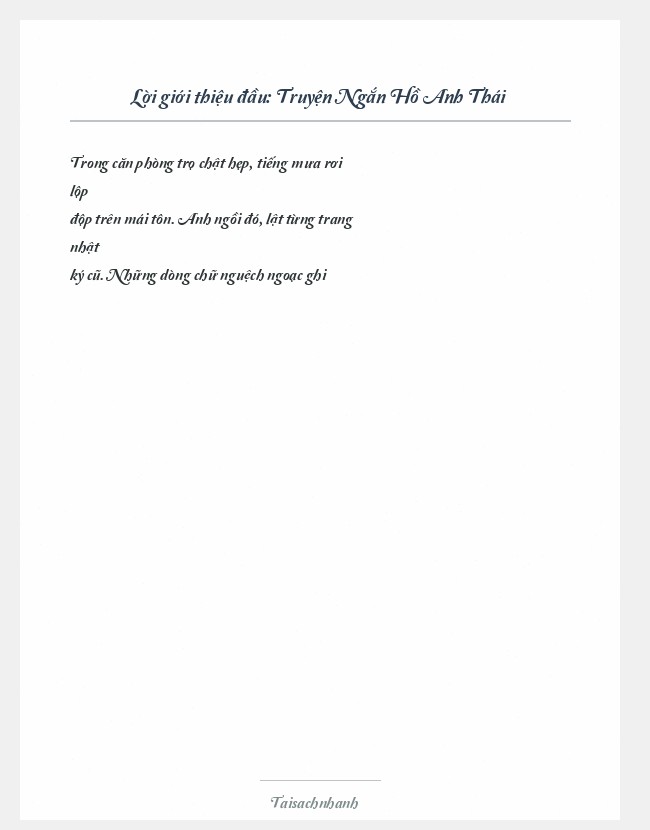 Trích đoạn Truyện Ngắn Hồ Anh Thái
