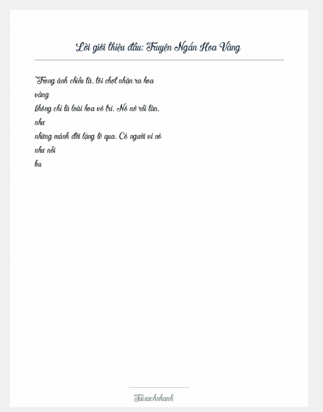 Trích đoạn Truyện Ngắn Hoa Vàng