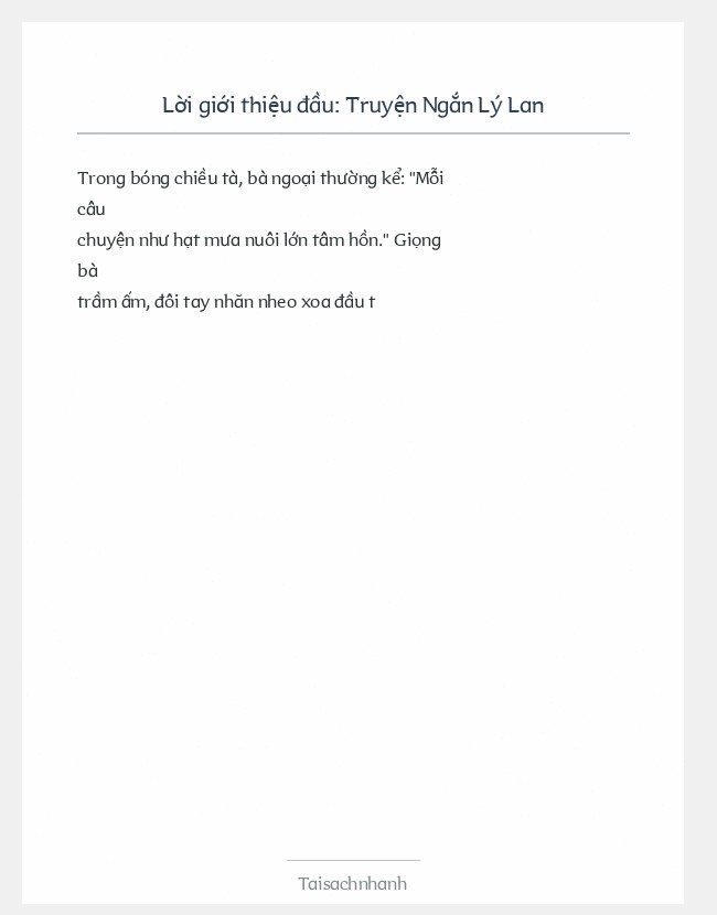 Trích đoạn Truyện Ngắn Lý Lan