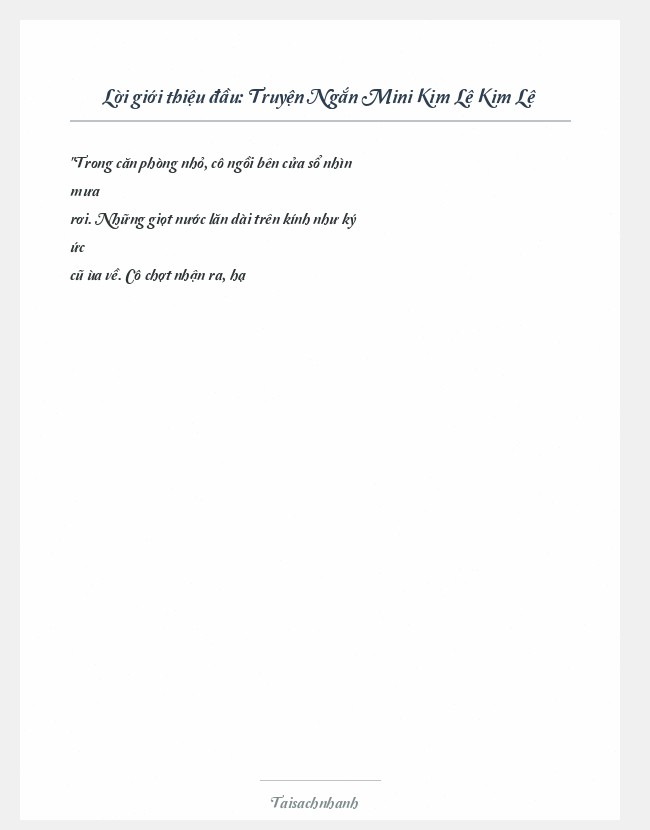Trích đoạn Truyện Ngắn Mini Kim Lê Kim Lê