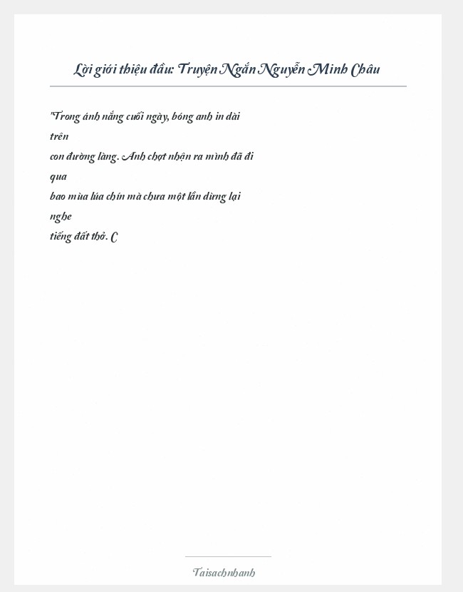 Trích đoạn Truyện Ngắn Nguyễn Minh Châu