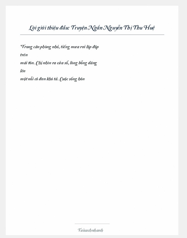Trích đoạn Truyện Ngắn Nguyễn Thị Thu Huệ
