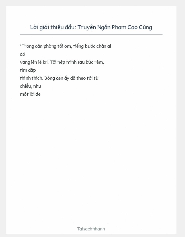 Trích đoạn Truyện Ngắn Phạm Cao Cùng